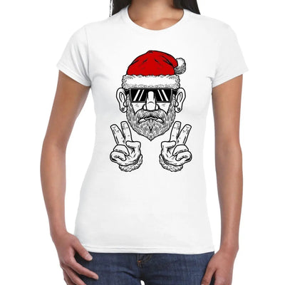 Cool Hipster Santa Hat Christmas Women's T-Shirt XL / White