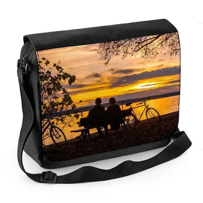Couple Sat by Lake with Autumn Sunset Laptop Messenger Bag