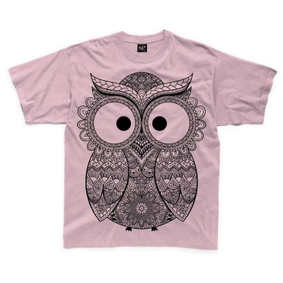 Cross Eyed Owl Large Print Kids Children's T-Shirt 5-6 / Pink