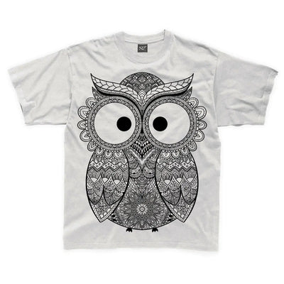 Cross Eyed Owl Large Print Kids Children's T-Shirt 5-6 / White
