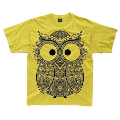 Cross Eyed Owl Large Print Kids Children's T-Shirt 5-6 / Yellow