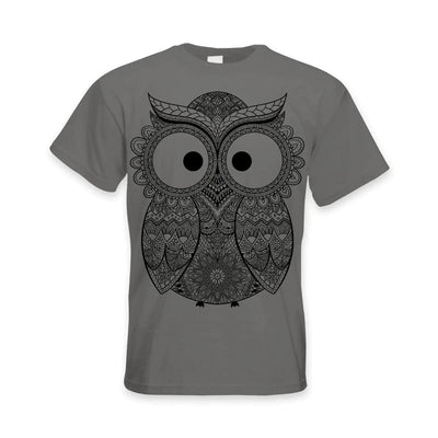 Cross Eyed Owl Large Print Men's T-Shirt XXL / Charcoal
