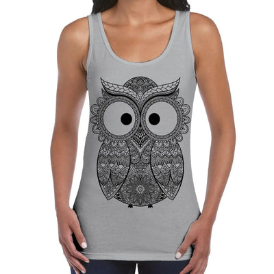 Cross Eyed Owl Large Print Women's Vest Tank Top M / Light Grey
