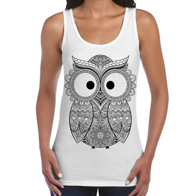 Cross Eyed Owl Large Print Women's Vest Tank Top XL / White