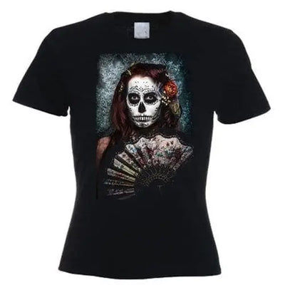 Day Of The Dead Girl With Fan Women's T-Shirt