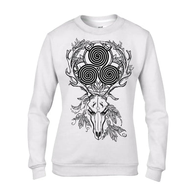 Deer Skull Celtic Spiral Women's Sweatshirt Jumper XXL / White