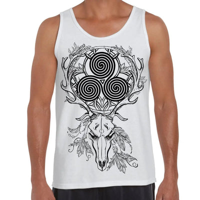Deer Stag Skull With Celtic Spiral Large Print Men's Vest Tank Top XL / White