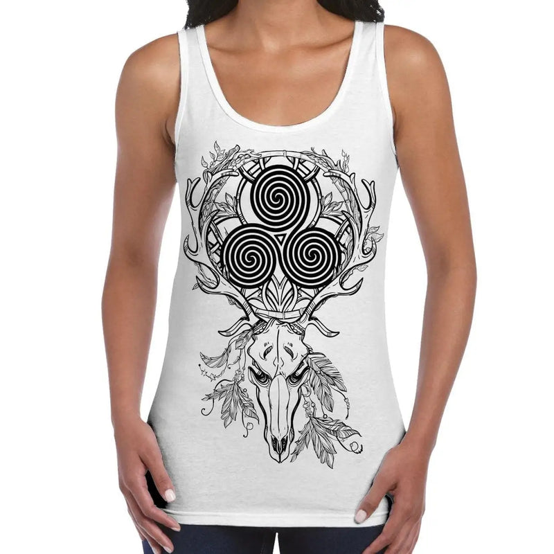 Deer Stag Skull With Celtic Spiral Large Print Women&