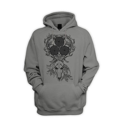 Deer Stag Skull With Celtic Spiral Men's Pouch Pocket Hoodie Hooded Sweatshirt L / Charcoal Grey