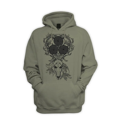Deer Stag Skull With Celtic Spiral Men's Pouch Pocket Hoodie Hooded Sweatshirt L / Khaki