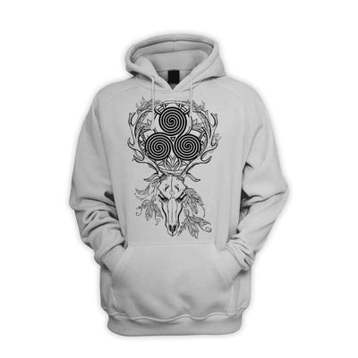 Deer Stag Skull With Celtic Spiral Men's Pouch Pocket Hoodie Hooded Sweatshirt L / Light Grey
