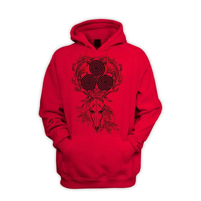 Deer Stag Skull With Celtic Spiral Men's Pouch Pocket Hoodie Hooded Sweatshirt L / Red