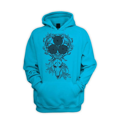 Deer Stag Skull With Celtic Spiral Men's Pouch Pocket Hoodie Hooded Sweatshirt L / Sapphire Blue