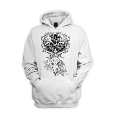 Deer Stag Skull With Celtic Spiral Men's Pouch Pocket Hoodie Hooded Sweatshirt L / White