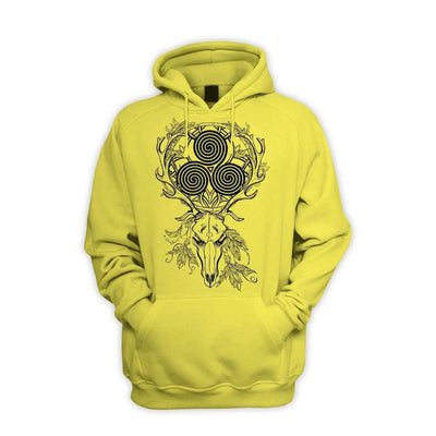 Deer Stag Skull With Celtic Spiral Men's Pouch Pocket Hoodie Hooded Sweatshirt L / Yellow