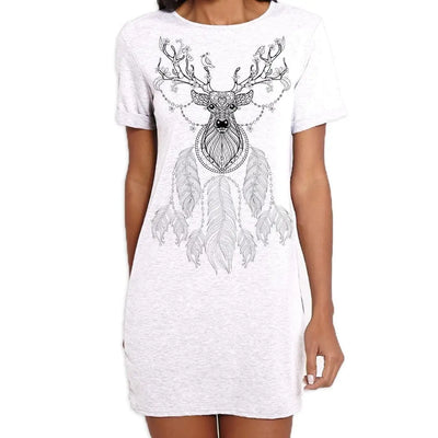 Dreamcatcher With Stags Head Hipster Large Print Women's T-Shirt Dress XL