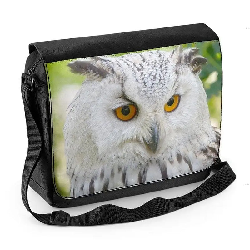 Eagle Owl Face Light Background Laptop Messenger Bag
