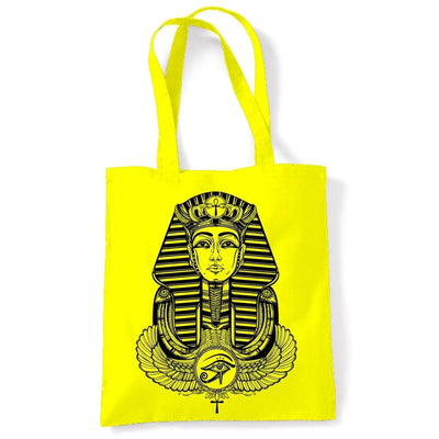 Egyptian Pharoah With Winged Ankh Symbol Large Print Tote Shoulder Shopping Bag
