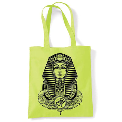 Egyptian Pharoah With Winged Ankh Symbol Large Print Tote Shoulder Shopping Bag