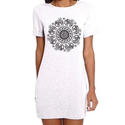 Elephant with Om Symbol Mandala Design Tattoo Hipster Large Print Women's T-Shirt Dress Small