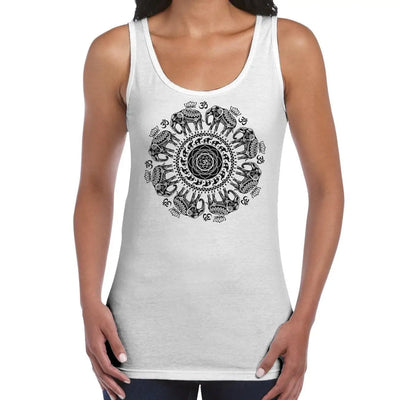 Elephant with Om Symbol Mandala Design Tattoo Hipster Large Print Women's Vest Tank Top XL / White