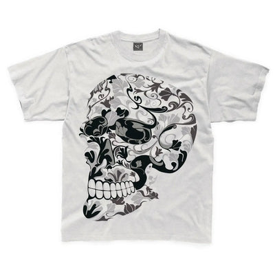 Flower Skull Large Print Kids Children's T-Shirt 5-6