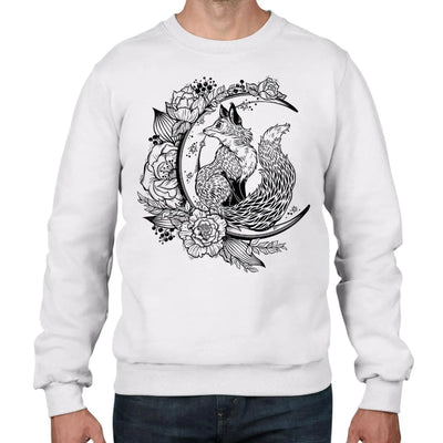 Fox On Crescent Moon Hipster Tattoo Men's Sweatshirt Jumper L / White