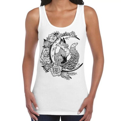 Fox With Crescent Moon Hipster Tattoo Large Print Women's Vest Tank Top Medium / White