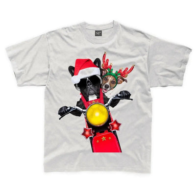 French Bulldog and Jack Russell Terrier Santa Claus Style Father Christmas Kids T-Shirt 7-8