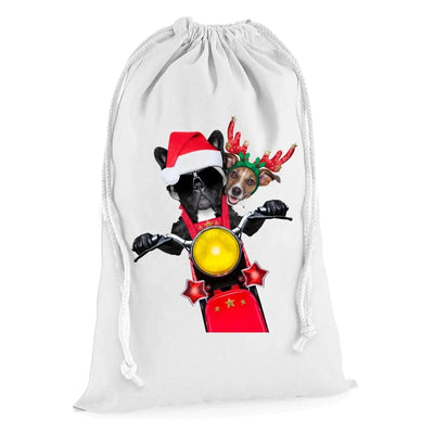 French Bulldog and Jack Russell Terrier Santa Claus Style Father Christmas Presents Stocking Drawstring Sack