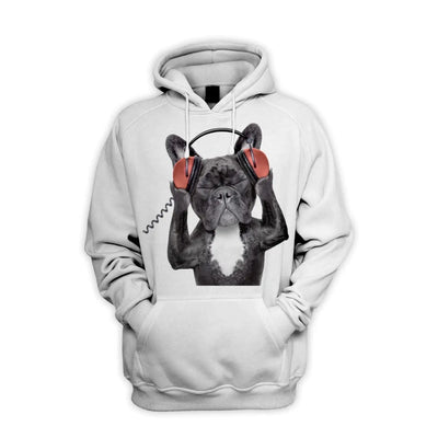 French Bulldog DJ Style Men's Pouch Pocket Hoodie Hooded Sweatshirt S / White
