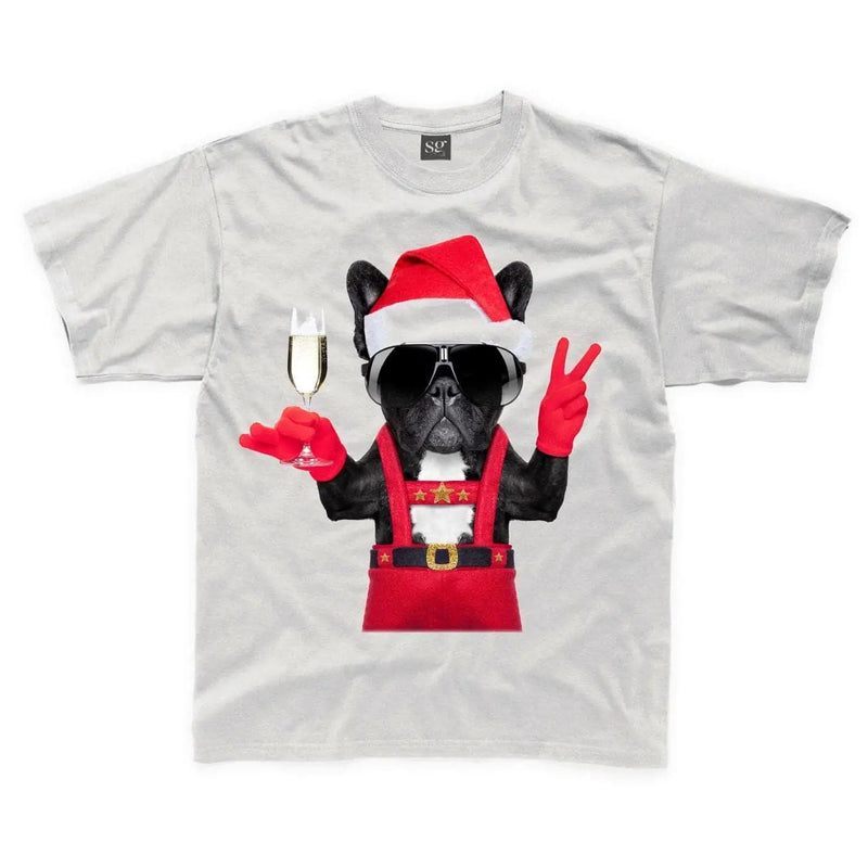 French Bulldog Santa Claus Style Father Christmas Kids T-Shirt 7-8