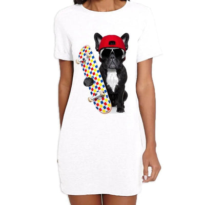 French Bulldog Skateboarder Funny Women's T-Shirt Dress XL