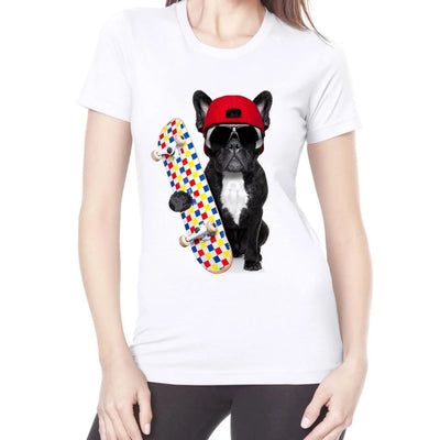 French Bulldog Skateboarder Funny Women's T-Shirt L