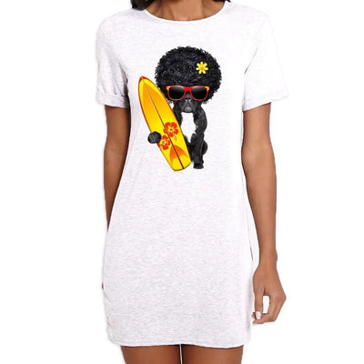 French Bulldog Surfer With Afro Hair Women's Short Sleeve T-Shirt Dress S