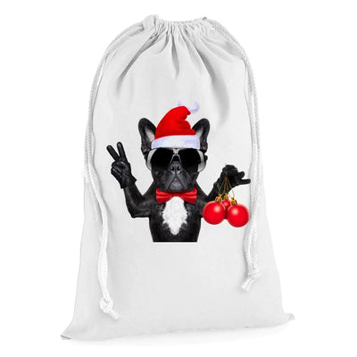 French Bulldog With Christmas Baubles Xmas Presents Stocking Drawstring Santa Sack