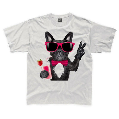 French Bulldog With Cocktail Smoothie Kids Childrens T-Shirt 7-8