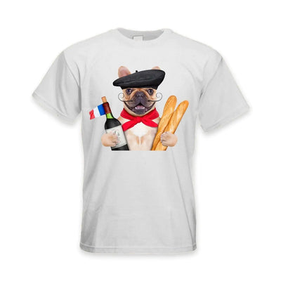French Bulldog With Wine and Baguette Men's T-Shirt L
