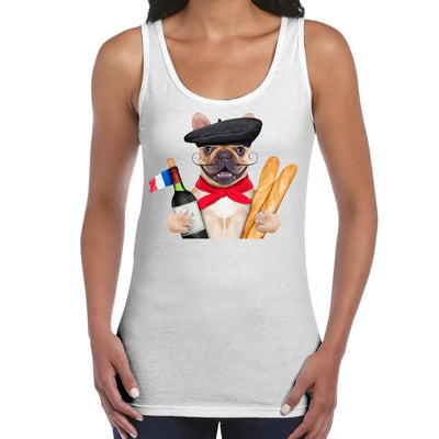 French Bulldog With Wine and Baguette Women's Tank Vest Top L