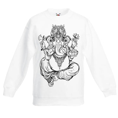Ganesha Hindu Elephant God Spiritual Large Print Children's Toddler Kids Sweatshirt Jumper 9-11 / White