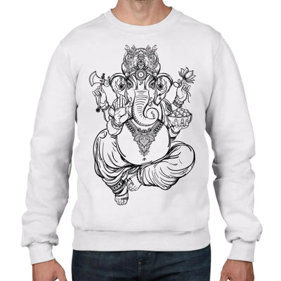 Ganesha Hindu Elephant God Spiritual Large Print Men's Sweatshirt Jumper XL / White