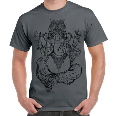 Ganesha Indian Hindu Elephant God Hipster Large Print Men's T-Shirt XL / Charcoal Grey