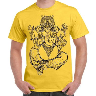 Ganesha Indian Hindu Elephant God Hipster Large Print Men's T-Shirt XL / Yellow