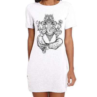 Ganesha Indian Hindu Elephant God Hipster Large Print Women's T-Shirt Dress Large
