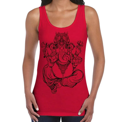 Ganesha Indian Hindu Elephant God Hipster Large Print Women's Vest Tank Top Medium / Red