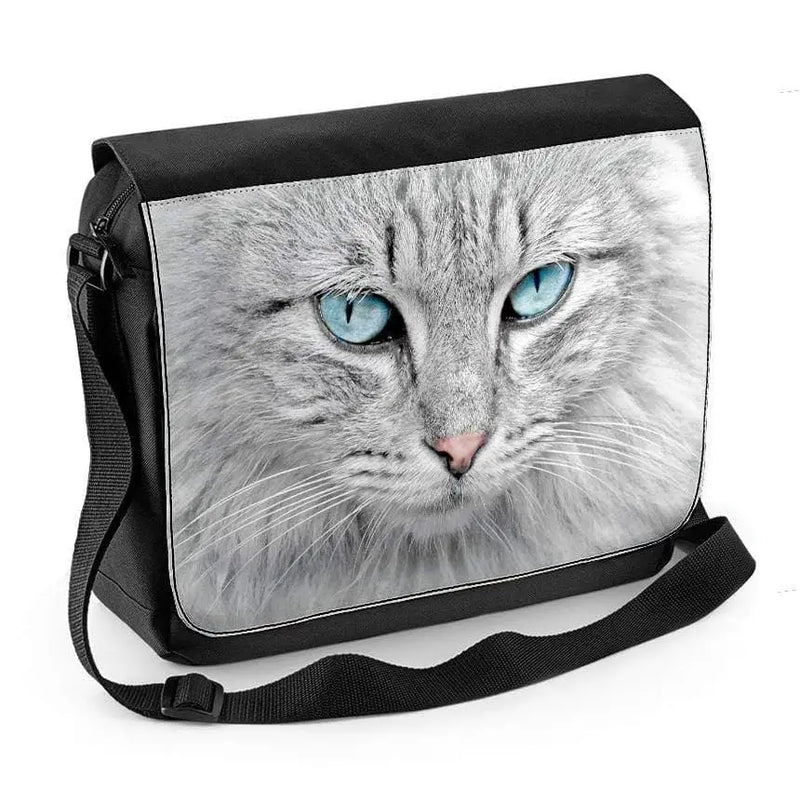 Grey Cat with Blue Eyes Laptop Messenger Bag