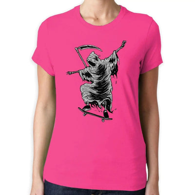 Grim Reaper Skateboarder Women's T-Shirt M / Dark Pink