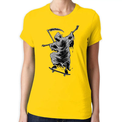 Grim Reaper Skateboarder Women's T-Shirt M / Yellow