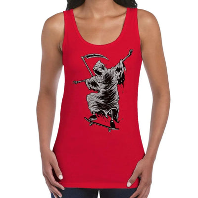 Grim Reaper Skateboarder Women's Tank Vest Top L / Red