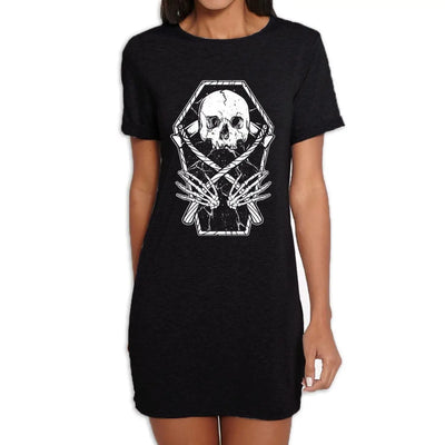 Grim Reaper Skeleton In A Coffin Women's T-Shirt Dress T-Shirt M